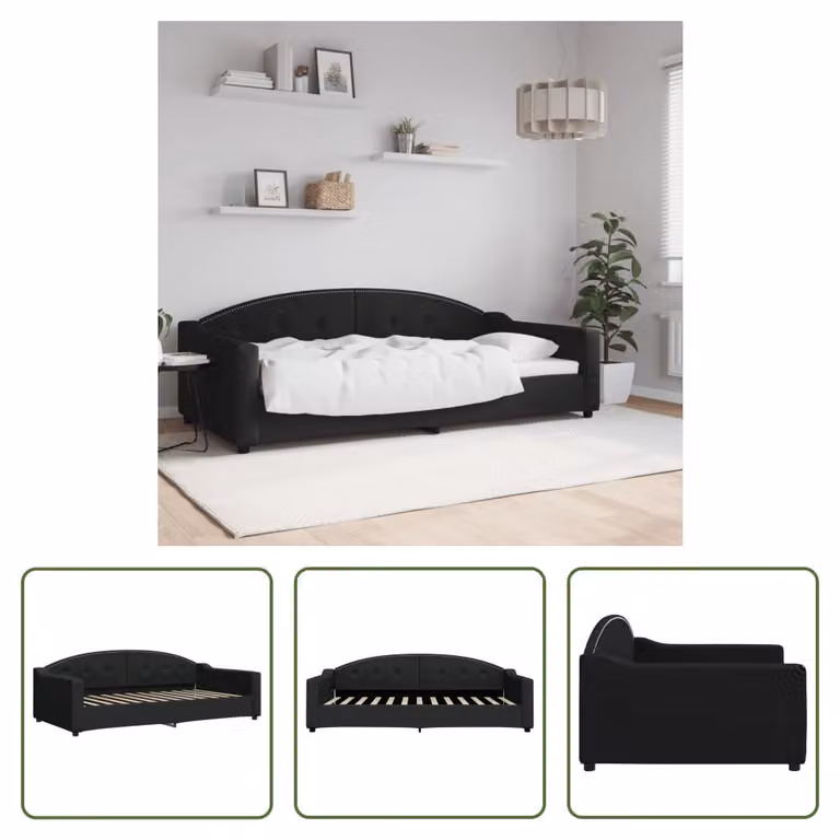 The Living Store Letto da giorno nero 100x200 cm in tessuto