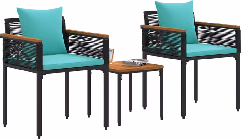 Set di Mobili da Esterno con cuscino Nero e Turchese polyrattan