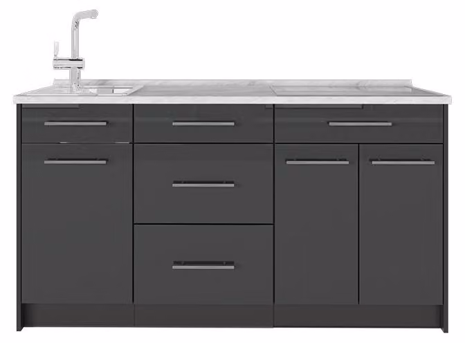 Cucine componibili piccole Vicco Fame-Line Antracite lucido/Antracite 150 cm, PL Marmo, Model 65377