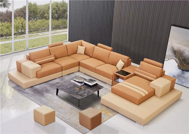 Leder Modern Couch Wohnlandschaft Ledersofa Sofagarnitur Sofa U-Form