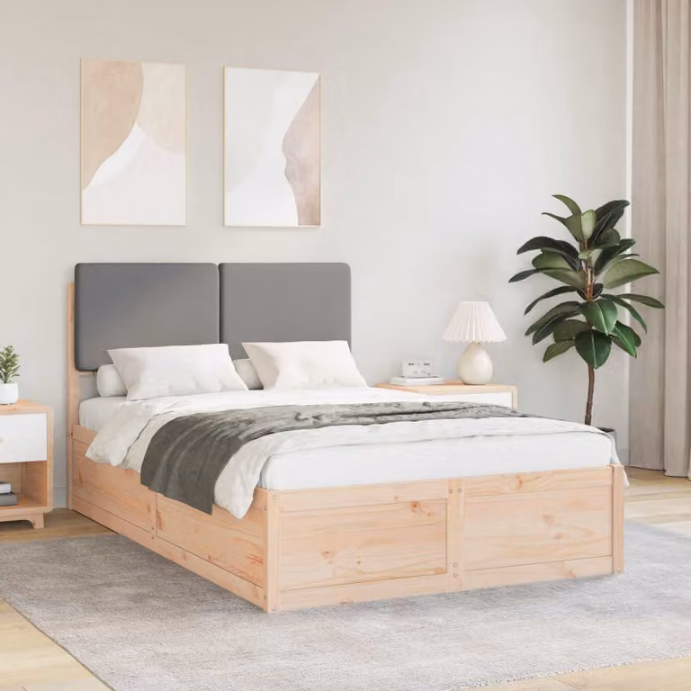Letto con Testiera Rivestita vidaXL in Legno di Pino e Tessuto Grigio L/P/H: 200 x 120 x 93 cm