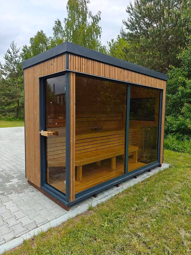 Sauna esterna PORTO mit Thermo Lamellen 317 x 215 x 200 cm