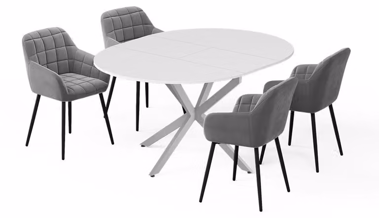 Set di tavoli da pranzo Vicco Loyd Bianco/Grigio 120 x 120 cm con 4 sedie da pranzo (grigie), Model 62781