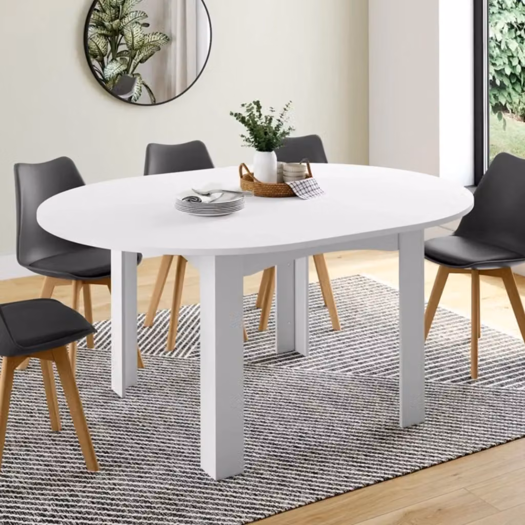 IDMarket Tavolo da pranzo rotondo estensibile DONA bianco, per 4-8 persone, Diametro: 110-150 cm – 2