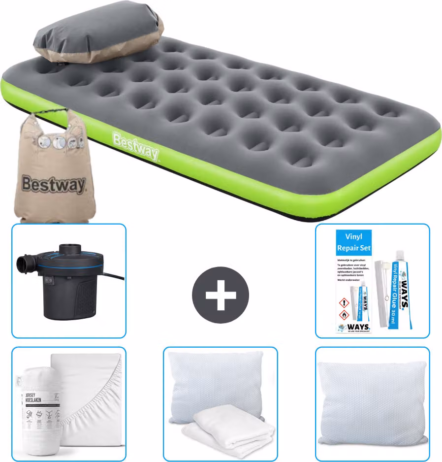 Materasso gonfiabile Bestway - 1 persona - 99 x 188 x 22 cm - grigio/verde - accessori inclusi