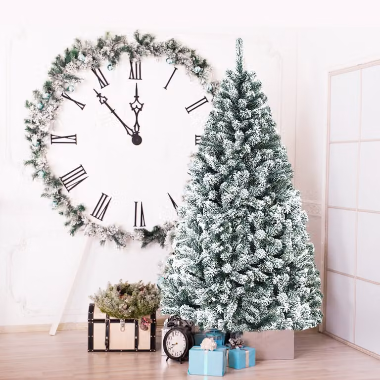 Costway Albero di Natale innevato 180cm con cerniere base di metallo, Albero di Natale artificiale non illuminato
