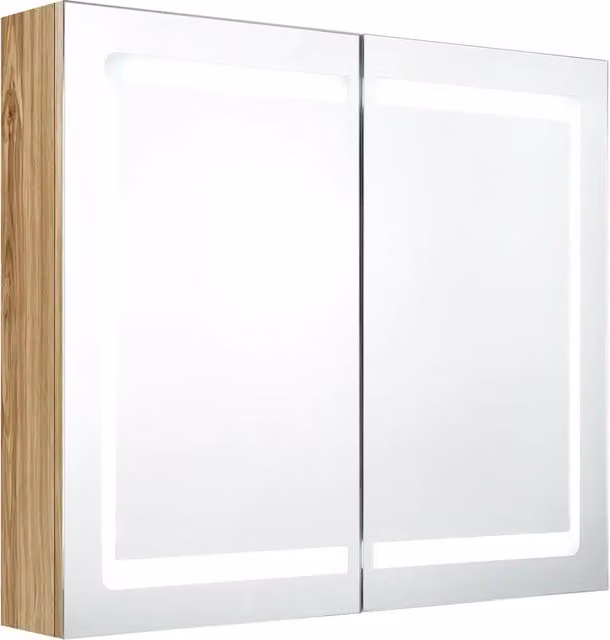 Armadietto Bagno | Armadio da bagno con Specchio e LED Rovere 80x12x68 cm