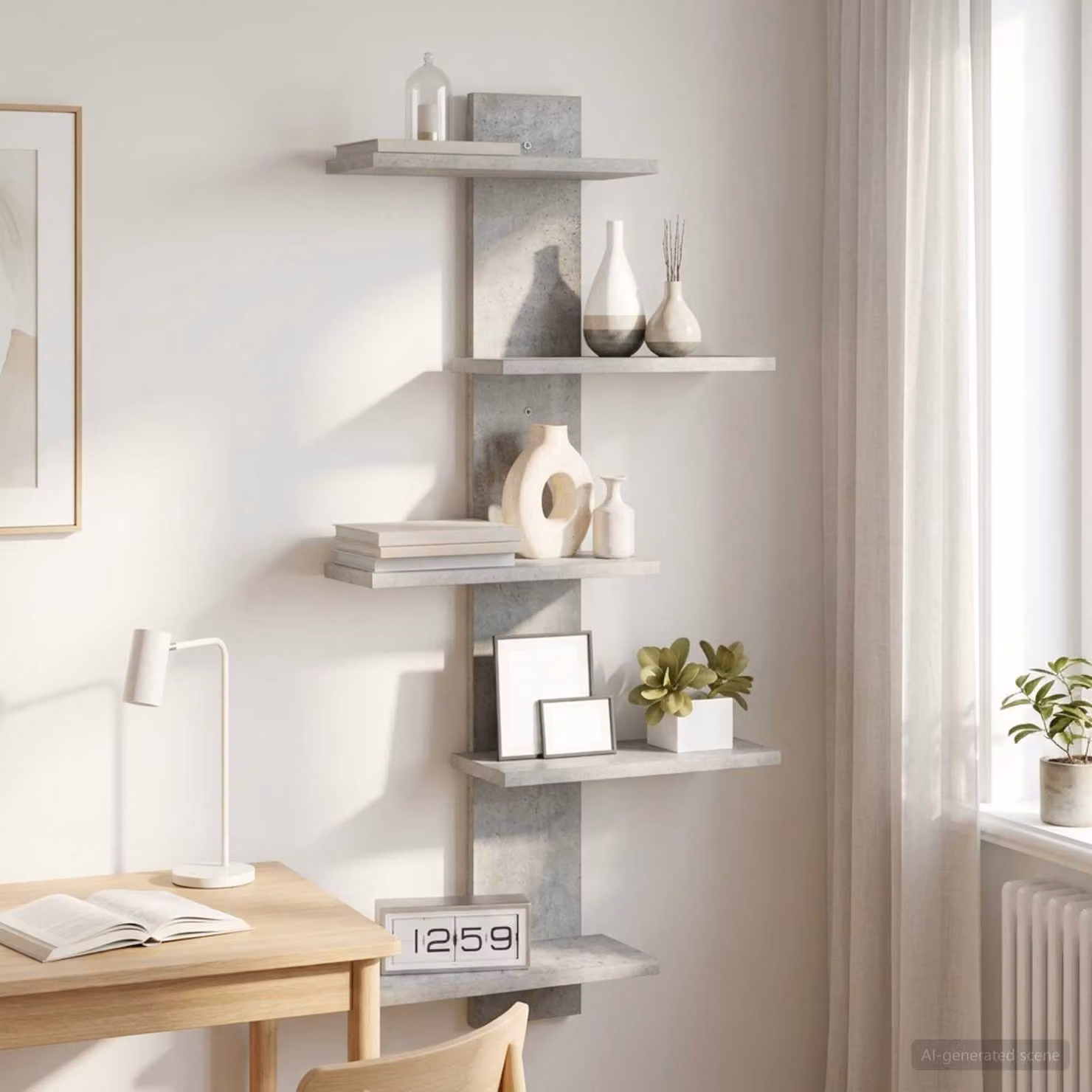 vidaXL Mensola a muro flottante moderna Grigio, L: 48,5 cm, P: 15 cm, H: 101 cm
