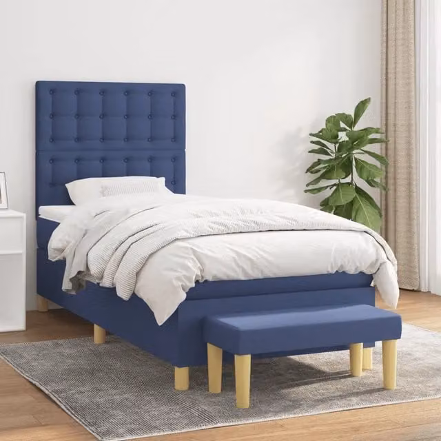 Letto Ibrido con Giroletto a Molle e Materasso vidaXL, Blu e Bianco, L/P/H: 90 x 200 x 203 cm