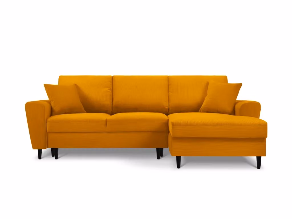 Divano convertibile angolare destro con contenitore Kyoto di Cosmopolitan Design, 4 posti in velluto a coste giallo, L: 241 cm, P: 145 cm, H: 88 cm – 2