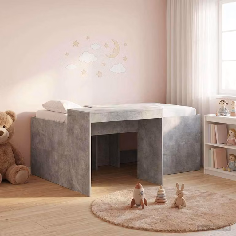 Maison Exclusive - Letto a soppalco con scrivania per bambini, colore grigio cemento, dimensioni 80 x 160 cm