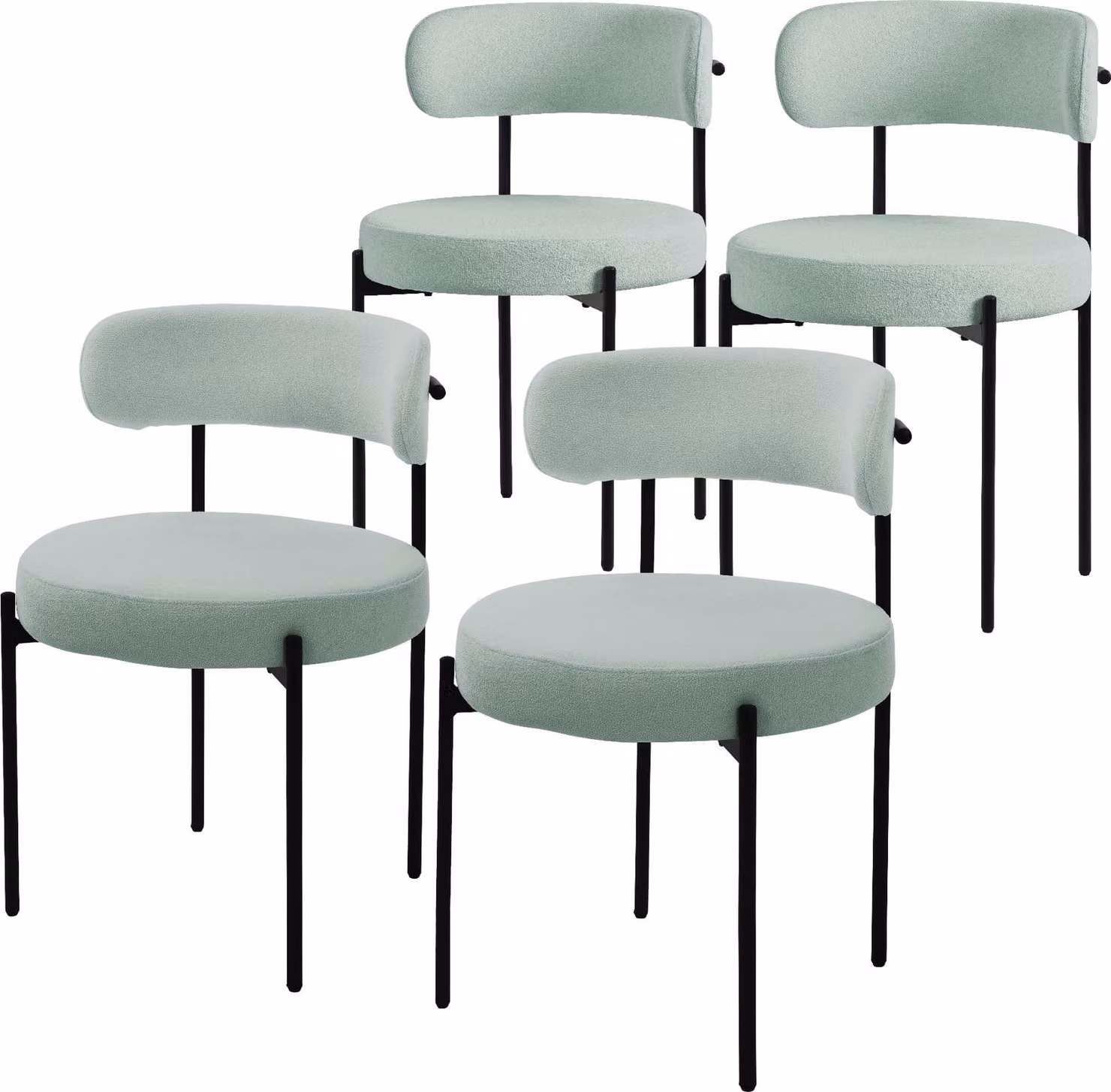 ML-Design set di 4 sedie per sala da pranzo, sedia da cucina, in tessuto teddy verde, sedia da soggiorno con schienale, sedie imbottite con gambe in metallo, sedia lounge