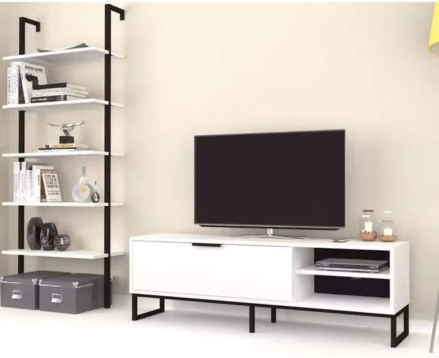 Parete attrezzata porta tv e libreria Way bianca