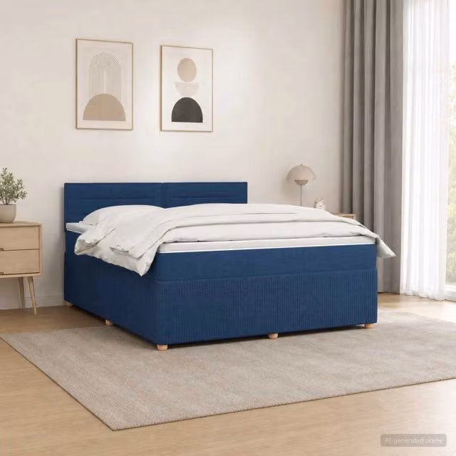 Letto box spring con materasso ibrido vidaXL Blu L: 160 cm, P: 200 cm