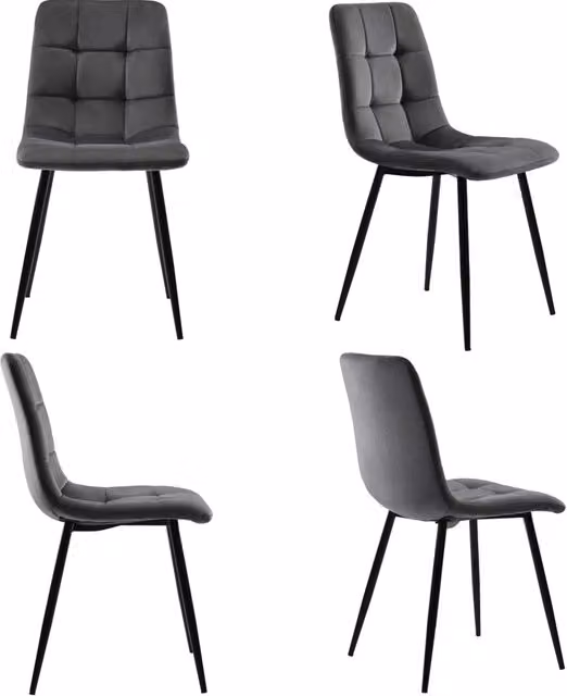 Set da pranzo moderno 5 pezzi con tavolo rotondo 80 cm, piano in MDF effetto marmo bianco e gambe nere, 4 sedie in velluto grigio