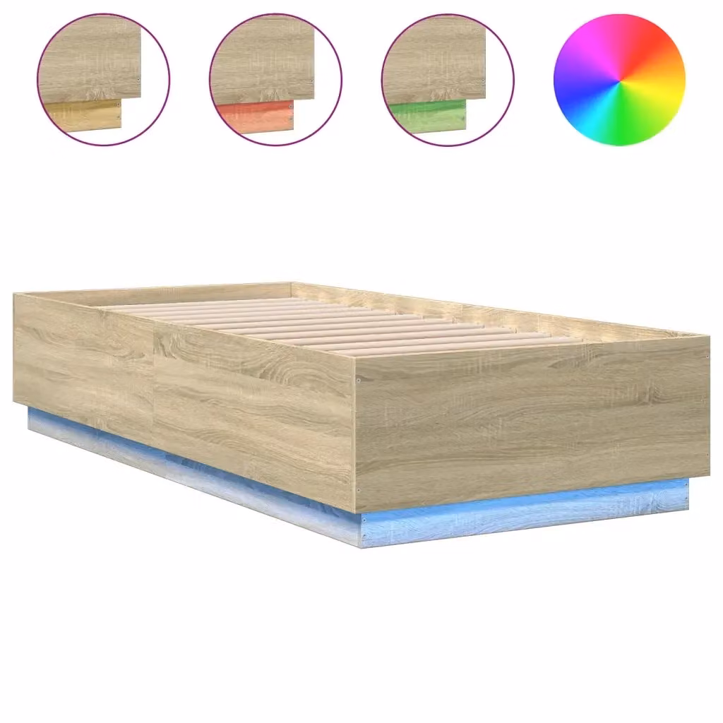 Letto con Luci LED e Porta USB vidaXL in Legno Rovere Sonoma L: 200 cm, P: 100 cm, H: 40 cm – 2
