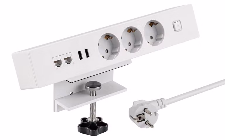 Presa multipla a 3 vie con 2 porte USB e 2 porte Ethernet, 1,8 m