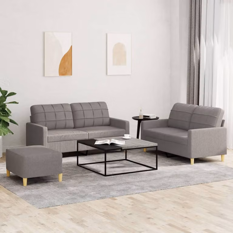 vidaXL Set di Divani 3 pz Moderno in Tessuto con Cuscini Beige e Grigio