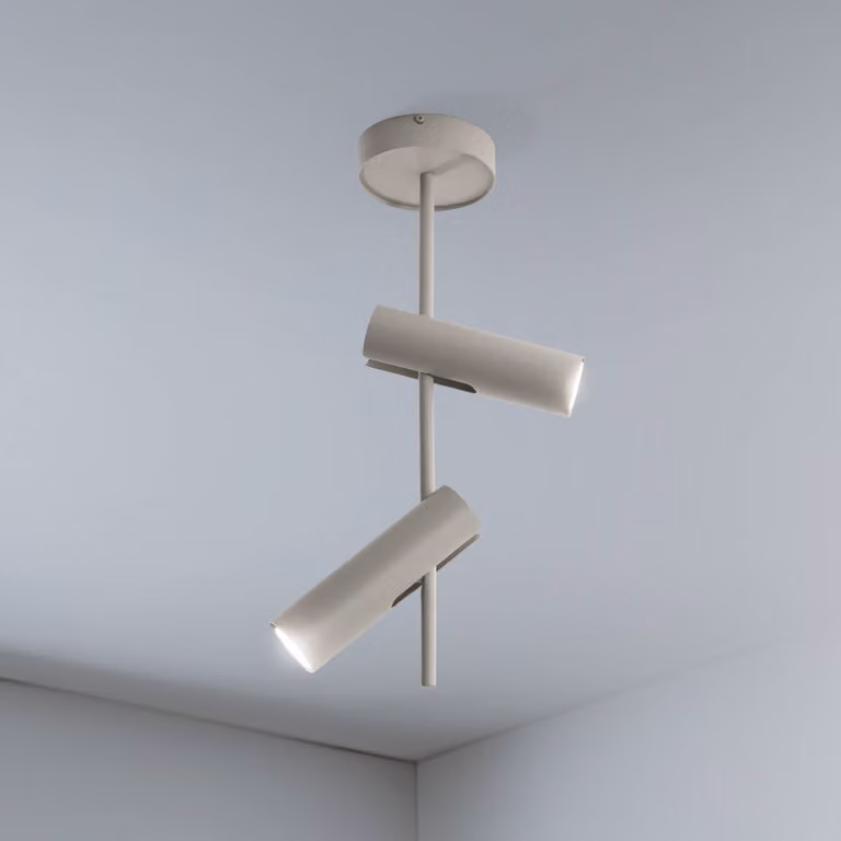 Faretto da soffitto Leda 2, taupe, a 2 luci, acciaio, GU10, altezza 55 cm SIGMA, dimmerabile, Crema / Ambra, Soggiorno / Sala da pranzo, Metallo, Moderno, Faretto
