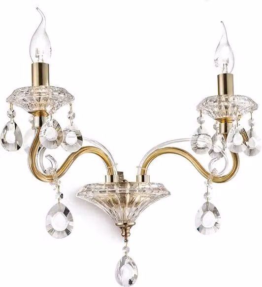 Applique Classica Negresco IDEAL LUX in Metallo e Cristallo Oro con 2 Luci E14
