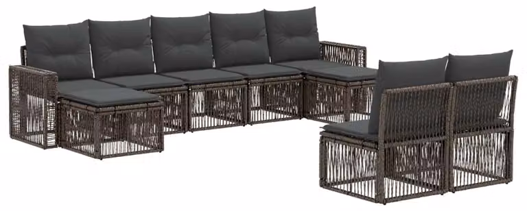 Set di divani da giardino, 9 pezzi, grigio e grigio scuro, in rattan sintetico