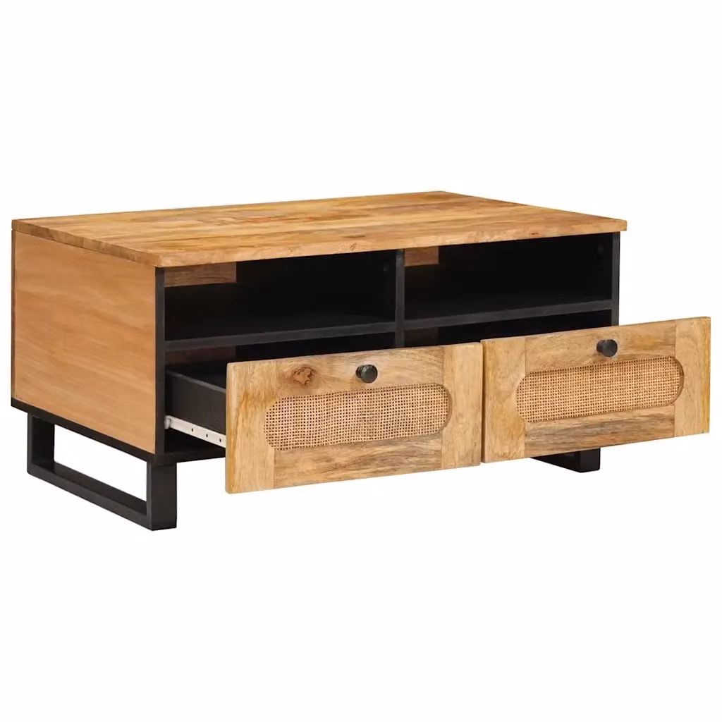 Tavolino da salotto moderno vidaXL in legno di mango rettangolare marrone e nero L/P/H: 80 x 54 x 40 cm – 2