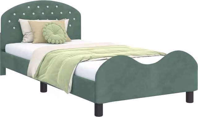 Letto per bambini moderno in velluto verde con struttura in legno e doghe fisse L/P/H: 208 x 80 x 140 cm