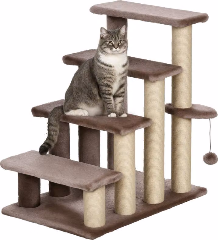 Scala per animali domestici, tiragraffi, 4 gradini, per animali fino a 5 kg, 60x40x64 cm, marrone