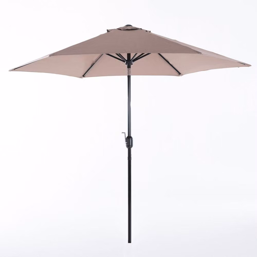 Ombrellone esagonale Ø270 cm in alluminio con copertura idrorepellente e apertura a manovella - inclinabile, robusto e ideale per giardino, terrazza e patio - LEVANTE - Taupe