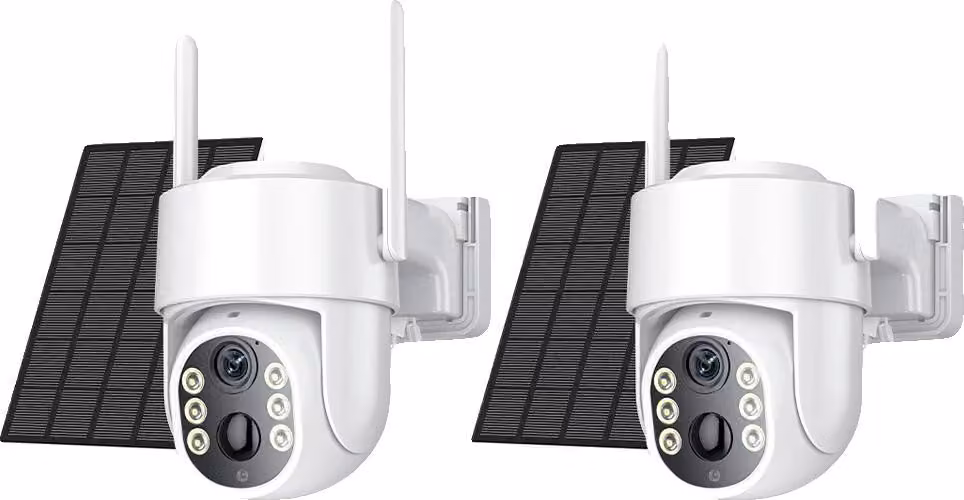 Telecamera di sorveglianza, alimentata a energia solare, angolo di visione a 360°, 2 CAM senza scheda