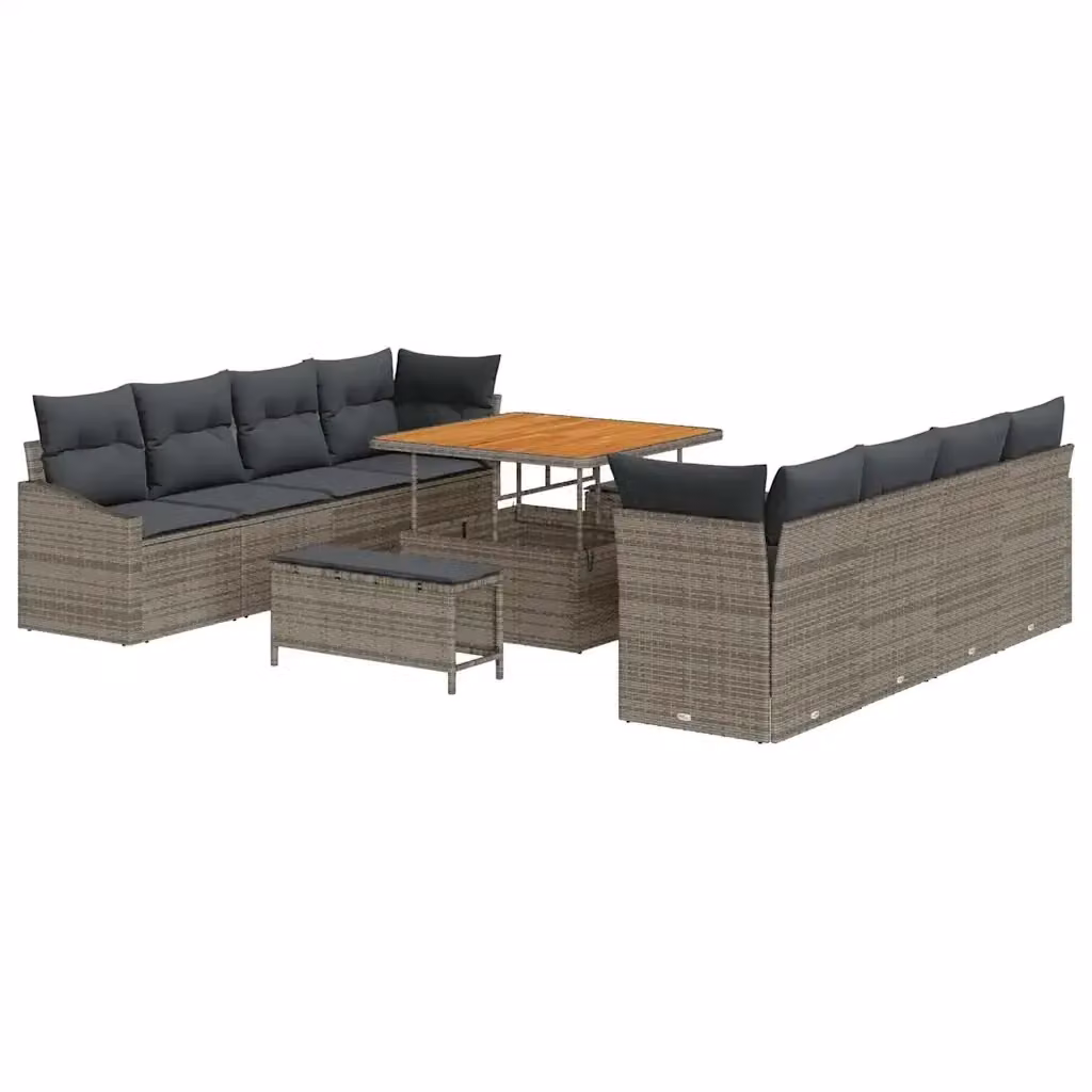 Set Divano da Giardino vidaXL 11 Pezzi in Polyrattan Grigio con Cuscini e Tavolino – 2