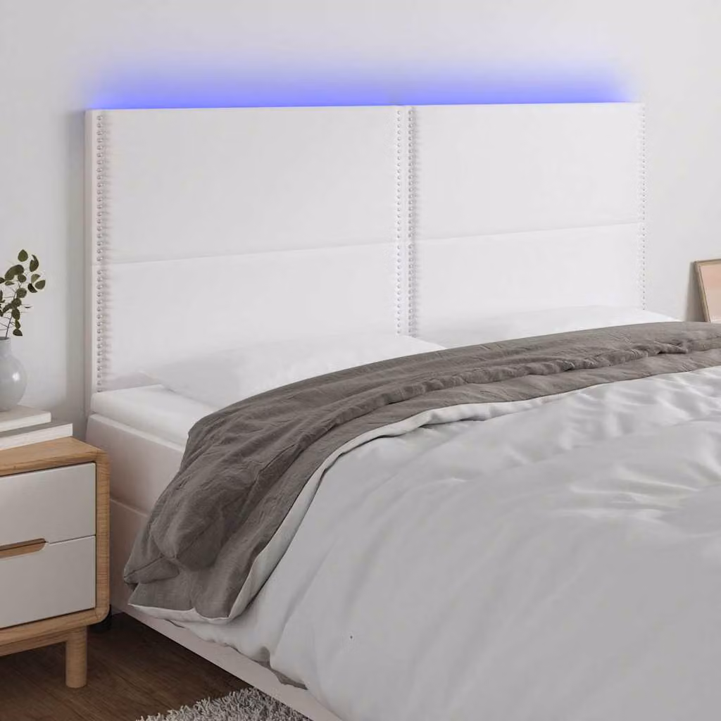 Testiera per letto vidaXL in similpelle rosa con illuminazione LED e porta USB, L 200 cm x P 5 cm x H 118/128 cm