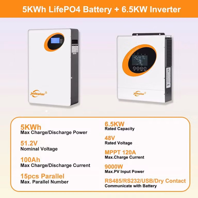 Batterie di accumulo per impianti solari - Modello LD48100 - 48 V - 100 Ah - Tecnologia LiFePO4 - Oltre 6000 cicli di carica/scarica - Sistema di gestione della batteria (BMS) 16S - Kit da 6,5 kW