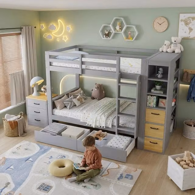 letto a castello in legno grigio chiaro 102.5 x 239 cm