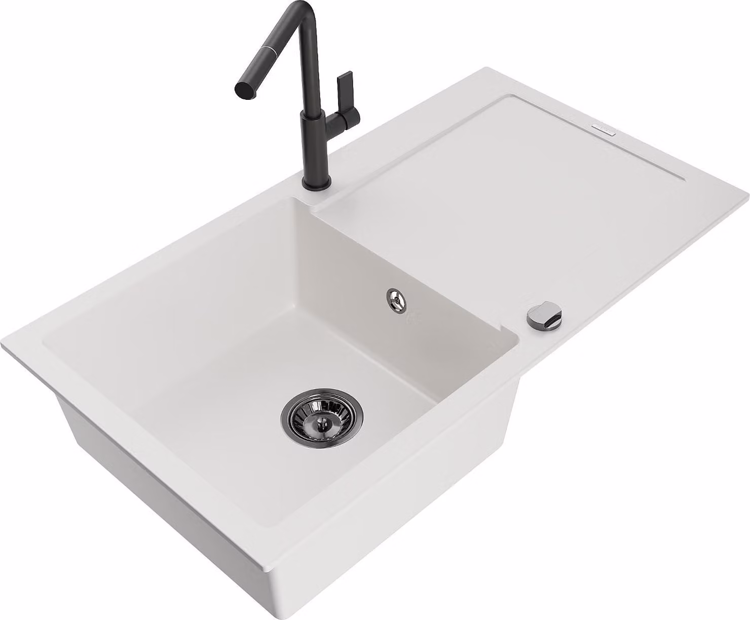 Mexen Leo lavello in granito 1-vasca con scolapiatti e rubinetto da cucina Flora, bianco - 6501-20-670401-70-B