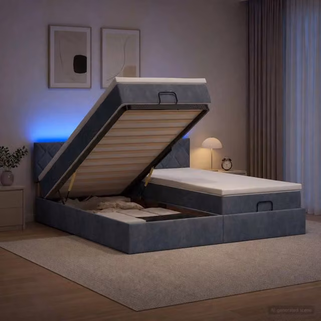 Letto Ottomano Moderno vidaXL con Materasso Ibrido, Illuminazione LED Sottostante e Porte USB, Grigio e Bianco, L/P/H: 203 x 180 x 88 cm – 1
