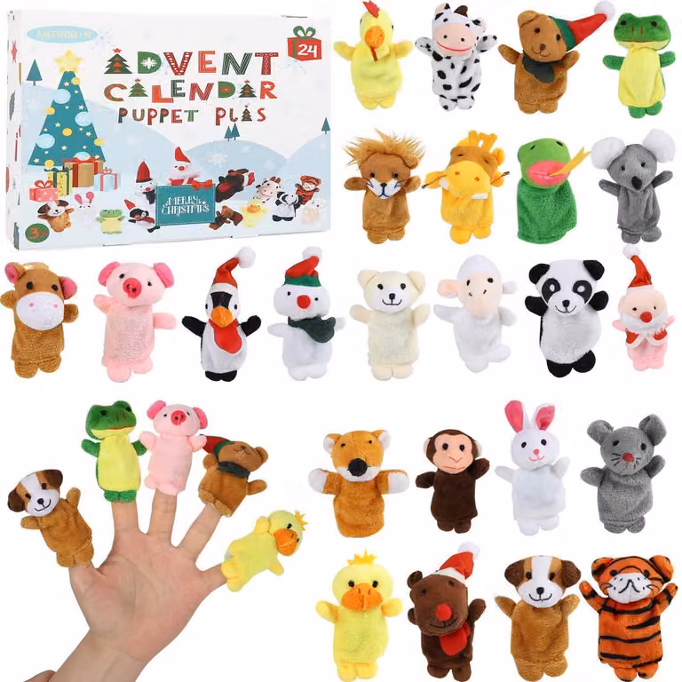 Calendario dell'Avvento 2026 per bambini, con 24 animali, marionette per le dita, giochi interattivi, calendario natalizio, regalo per neonati e bambini piccoli