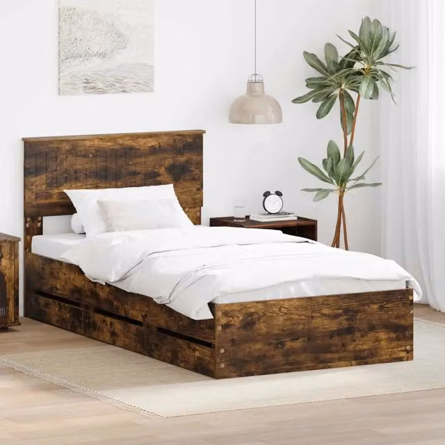 Struttura del letto con cassetto-Giroletto con contenitore-Rete del Letto Rovere fum¨¦ 100 x 200 cm 806606