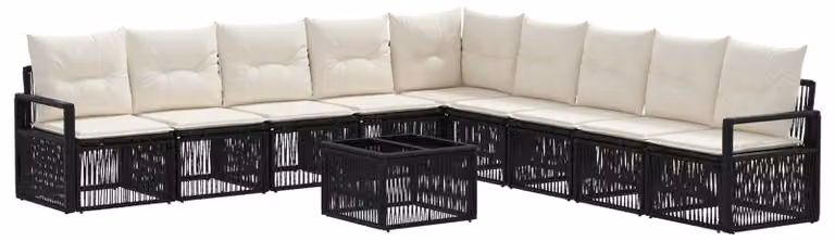 Set Divano da Giardino 10 pcs Nero polyrattan