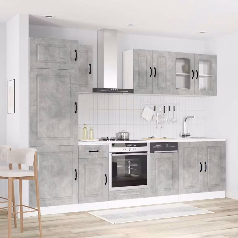 Set di mobili da cucina moderno vidaXL Kalmar composto da 8 pezzi in grigio cemento con ante in vetro