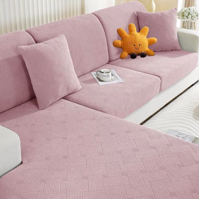 Copertura elastica rosa per cuscini del divano, adatta a divani a 1 posto, divani a 3 posti e divani angolari. Design geometrico, antiscivolo, protezione a 360°