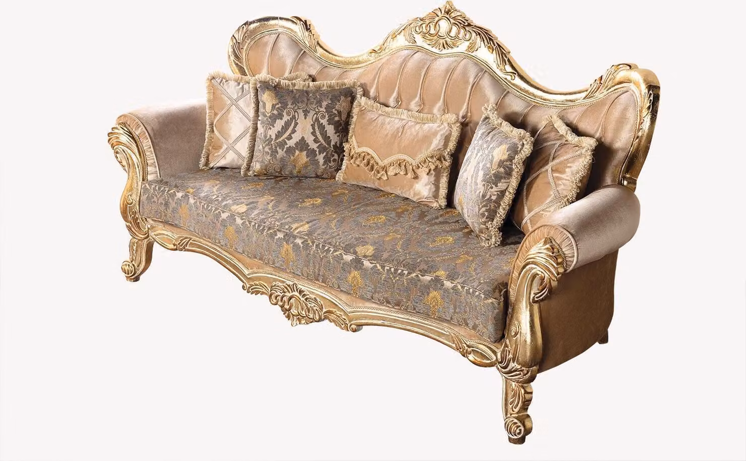 Chesterfield Barock Dreisitzer Couch Möbel Sofa Stoff Gold Couchen