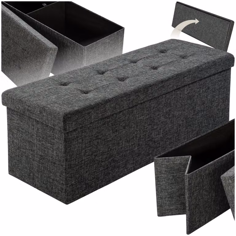 Cassapanca pouf pieghevole con contenitore TecTake in poliestere grigio, L 110 x P 38 x H 38 cm