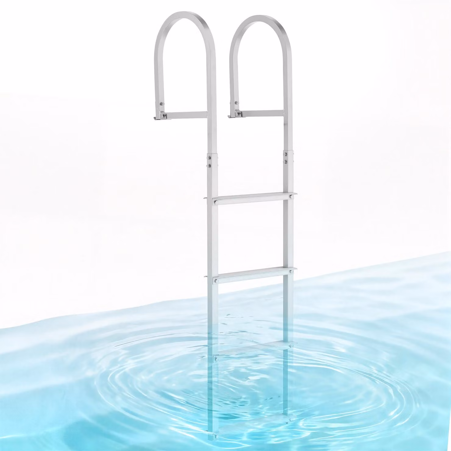 VEVOR Scaletta Smontabile per Molo, Scaletta Dritta da Pontile, 4 Gradini Larghi e Antiscivolo, Portata Massima 227 kg, Struttura in Lega di Alluminio, Sgancio Rapido, per Laghi e Barche a Pontone