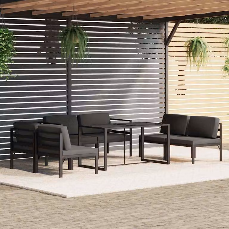 vidaXL Set Divani da Giardino 7 pz con Cuscini in Alluminio Antracite e Tavolino da Esterno