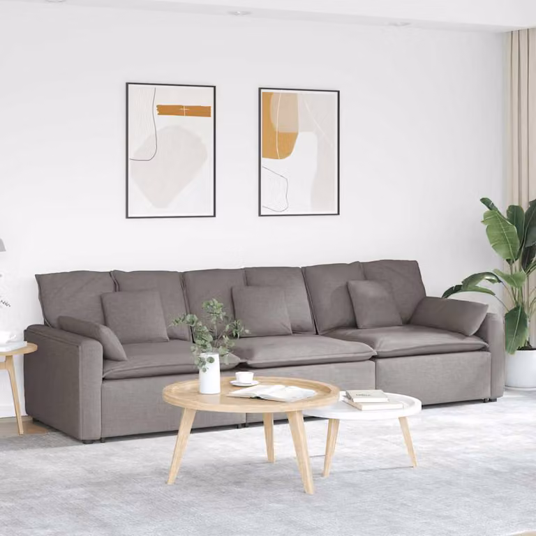 vidaXL Divano Modulare Moderno con Cuscini in Tessuto e Struttura in Metallo e Legno, Grigio/Beige