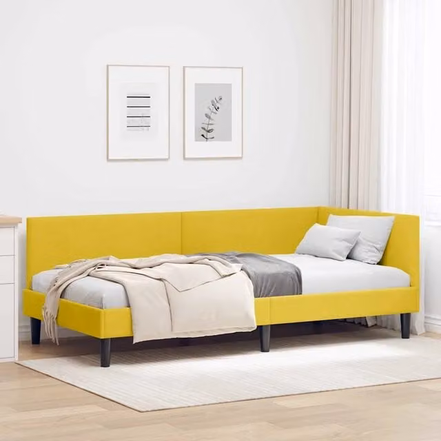Letto ad angolo vidaXL in velluto giallo con struttura in legno, L: 100 cm, P: 200 cm, H: 104 cm