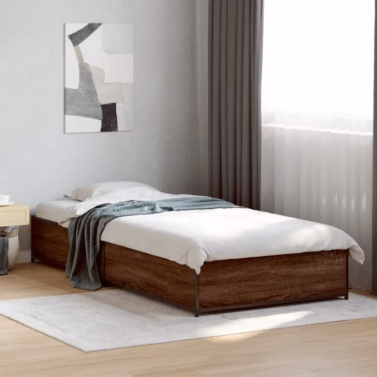 vidaXL Giroletto in Rovere Marrone con Listelli in Legno e Metallo L/P/H: 190 x 90 x 29 cm