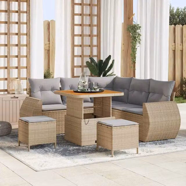 Set Divano da Giardino Moderno vidaXL a L con 8 Pezzi in Metallo e Tessuto Beige e Grigio