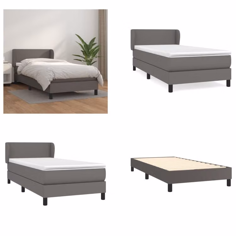 vidaXL Letto a molle con materasso grigio 80x200 cm in Pelle finta - Letto a molle - Boxspringbetten - Bett - Schlafzimmermöbel